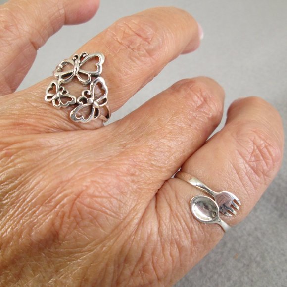 Sterling Silver Small Fork and Spoon Ring>Cutlery Ring,Cook Ring,Chefs Ring - Picture 3 of 7